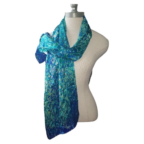 CT1589 Anne Klein 100% Silk Blue & Green Scarf - Picture 4 of 6